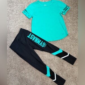 Kids Black and Teal Leggings Set w/ sequined sleeve top